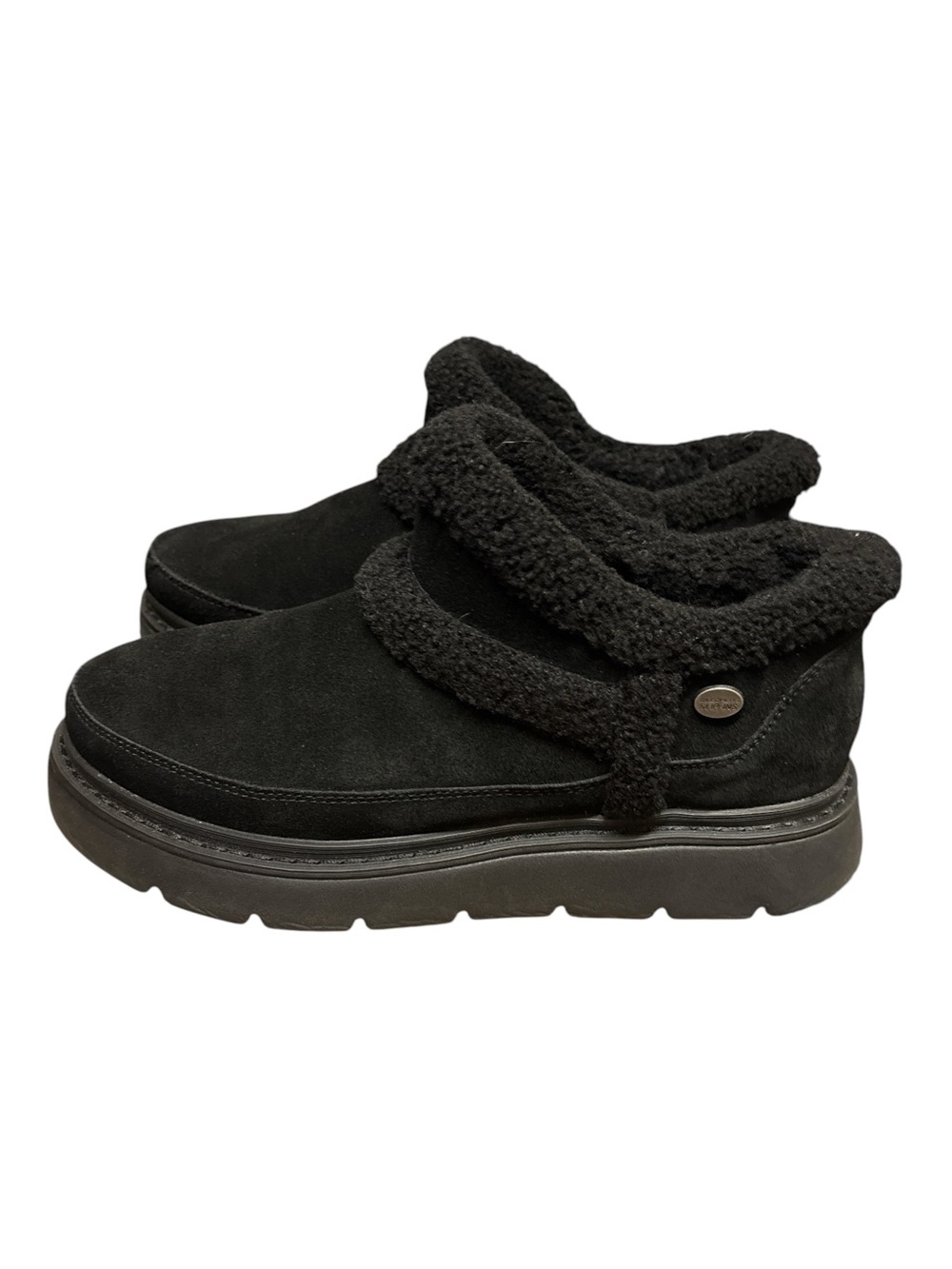 Bobs Skechers Keepsakes Lite Slip In Black Suede Faux Shearling-Lined Boots